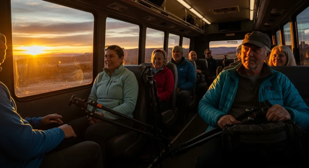 Mesa Arch Sunrise Shuttles From Moab With Tripod-Friendly Seating